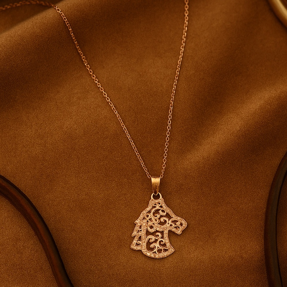 Dainty Genuine Diamond Horse Necklace 14k Rose Gold Vermeil Filigree Equestrian